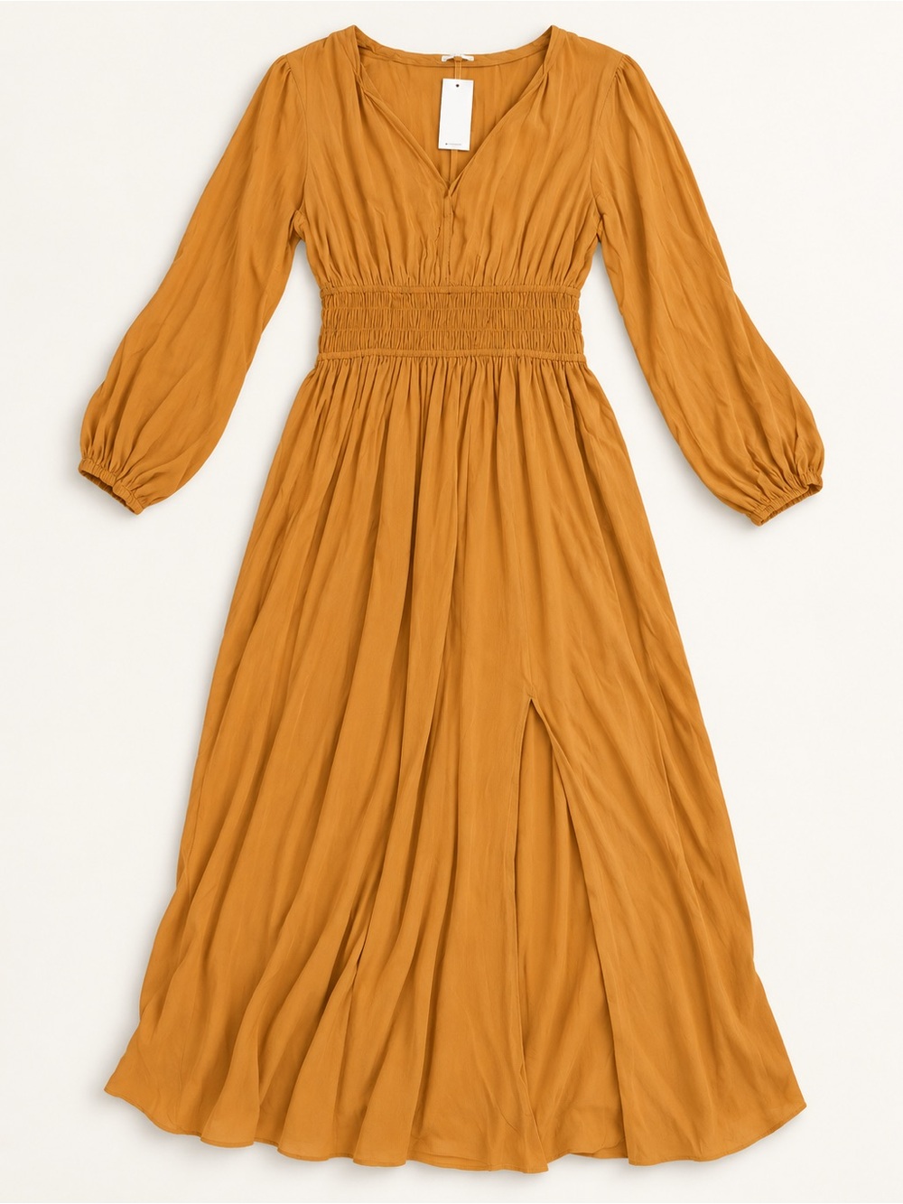 Smocked-Waist Maxi Dress in Mustard Yellow